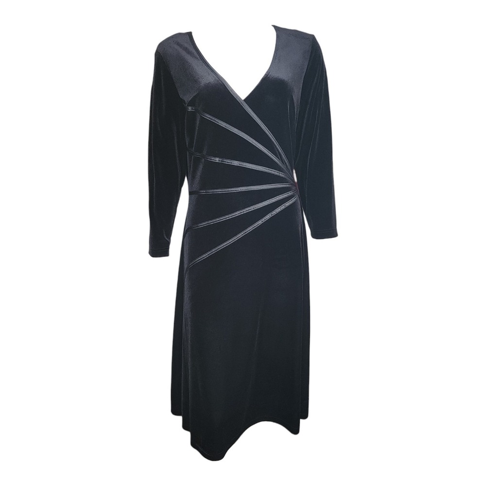 Connected Apparel Dress Womens Size L Large Black Velvet Ruched Starburst Trim‎